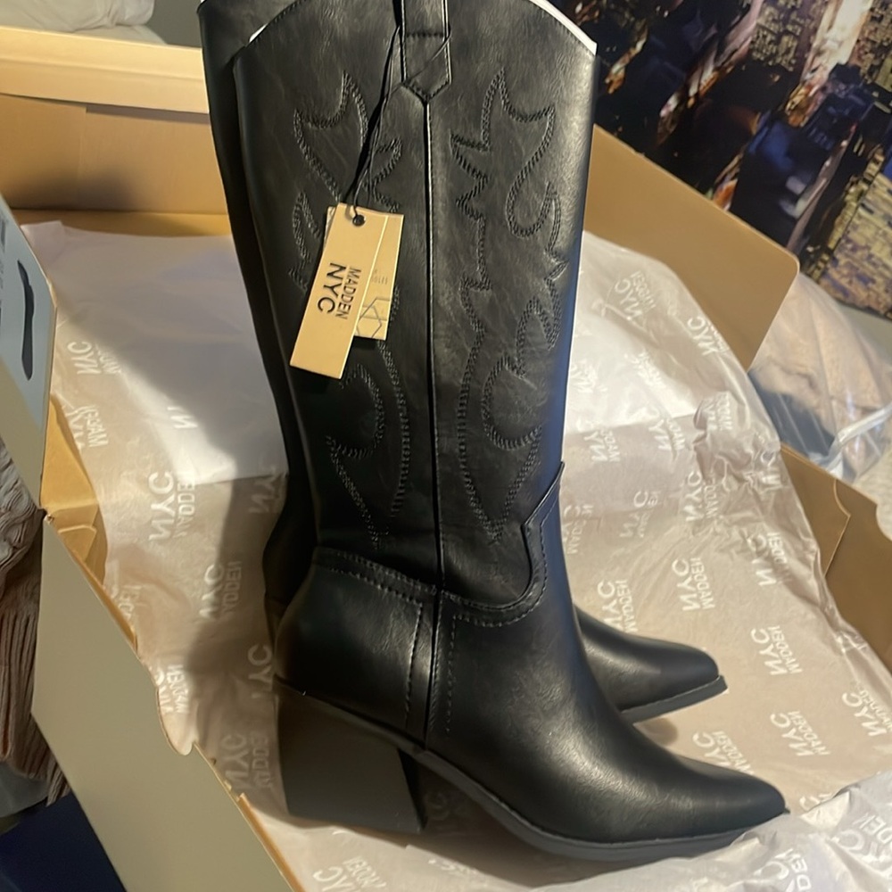 Steve madden NYC Black cowboy boots knee high size 9 NWT